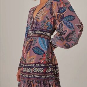 FARM Rio Multicolor Leaf Print Long Sleeve Dress